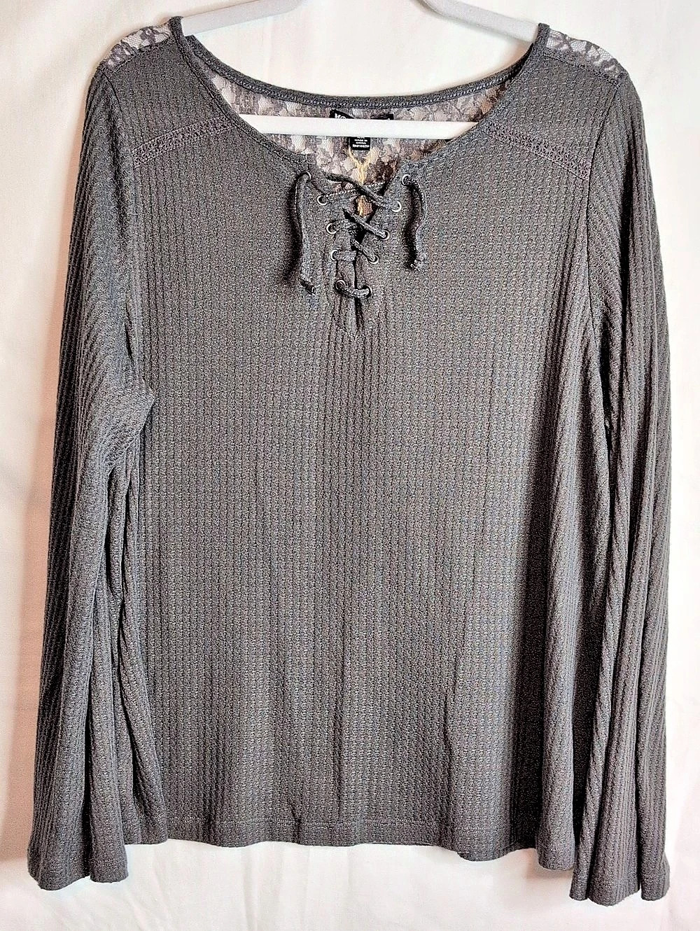 Moral Fiber Lace-Up Long Sleeve Top in Gray Size 2X Like New
